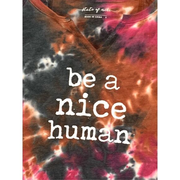 002. State Of Mine Women's Tie Dye ‘Be A Nice Human’ V-Neck Sweater Multi… - Picture 4 of 6